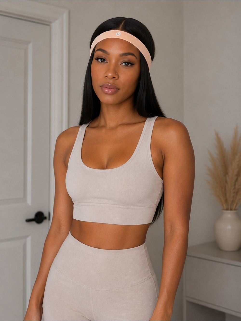 lululemon athletica Blush Pink Stretch Headband with Logo